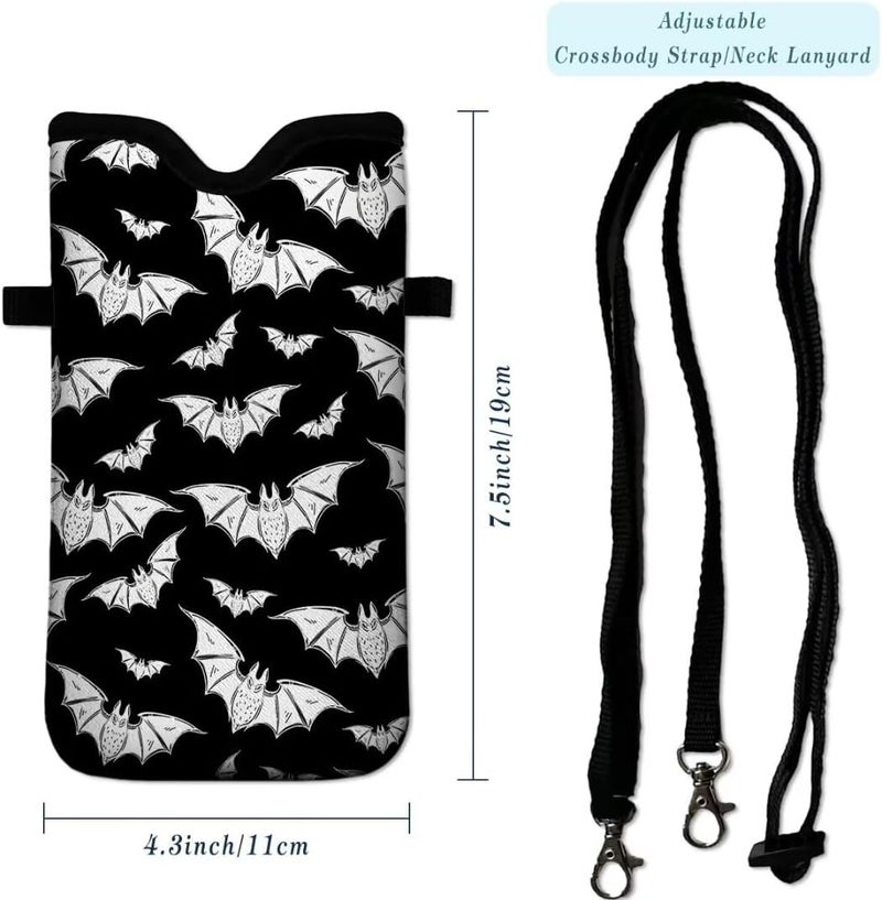 FREZORA Cell Phone Sleeves Bag Case Crossbody Neoprene Holder Lanyard Phone Pouch for Women Men 7.5 X 4.5 Inches - Bat - Image 4